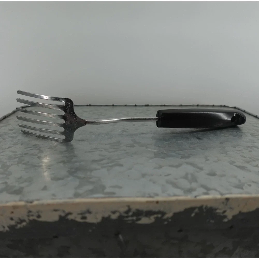 Vintage Foley Fork MPLS Stainless Steel Kitchen Tool Black Handle 6 Tine Mixer
